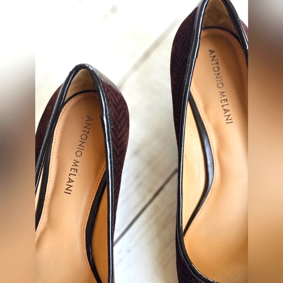 New Antonio Melani Marra Brown Leather Nubuck Snakeprint Wedge Heel Slip on - Picture 9 of 12